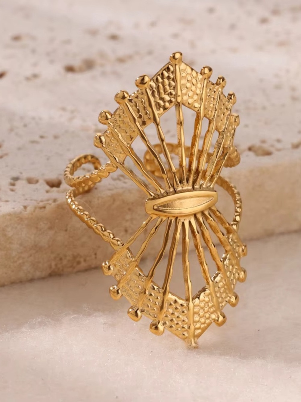 Gold-Tone Sculptural Fan Ring - Women Jewelry